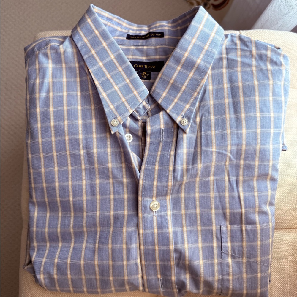Club Room Blue Plaid Men's Shirt Size 18-34/35